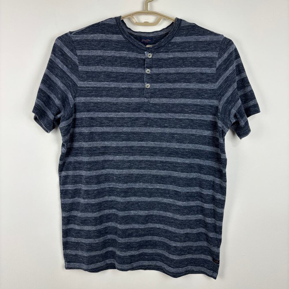 Good Man Brand Striped Henley T Shirt short sleeve Large blue gray cotton blend